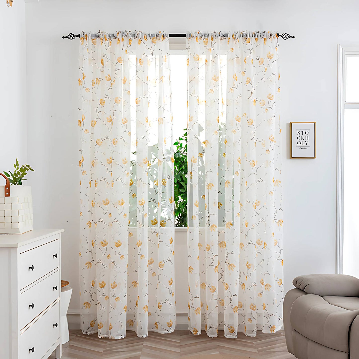 Mesh Flower Print Curtains