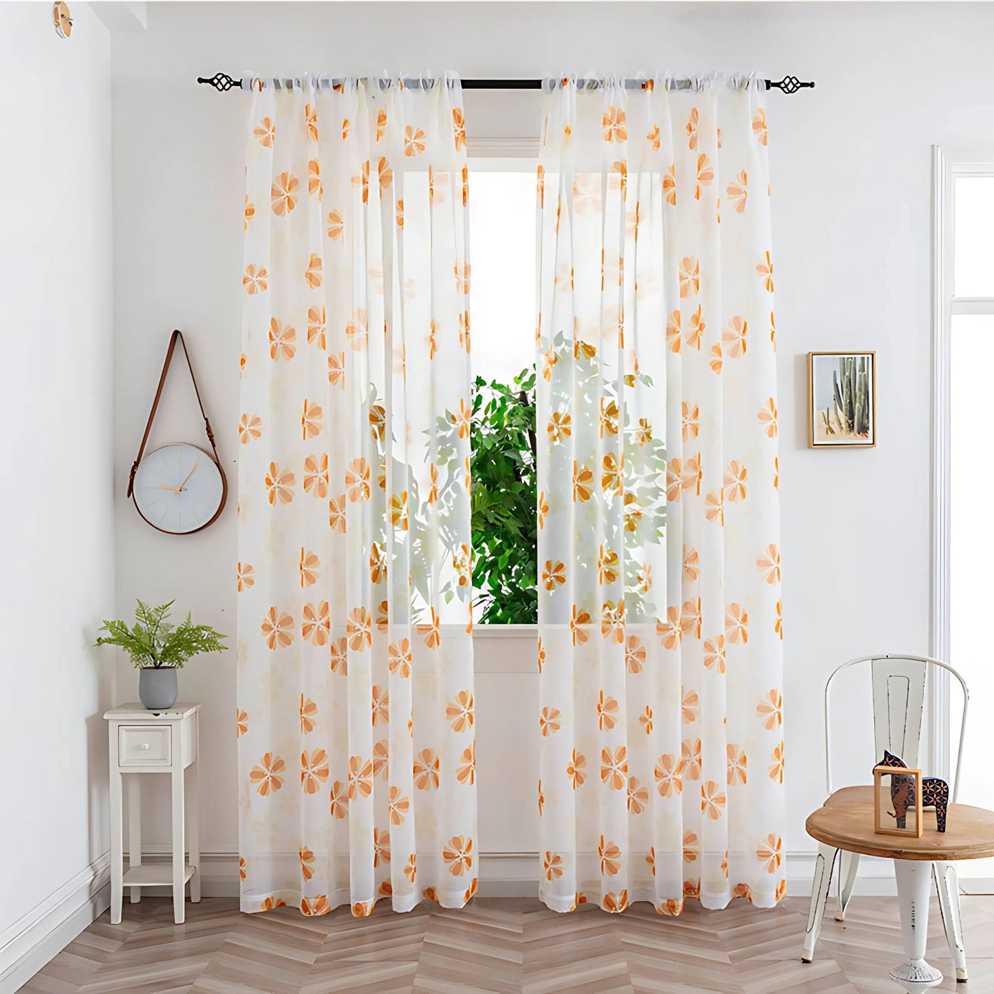 Mesh Flower Print Curtains