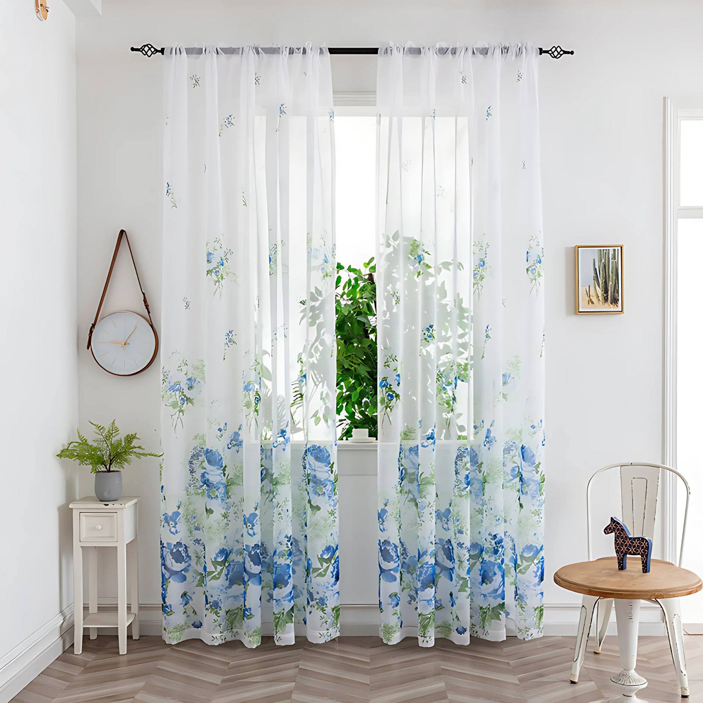 Mesh Flower Print Curtains