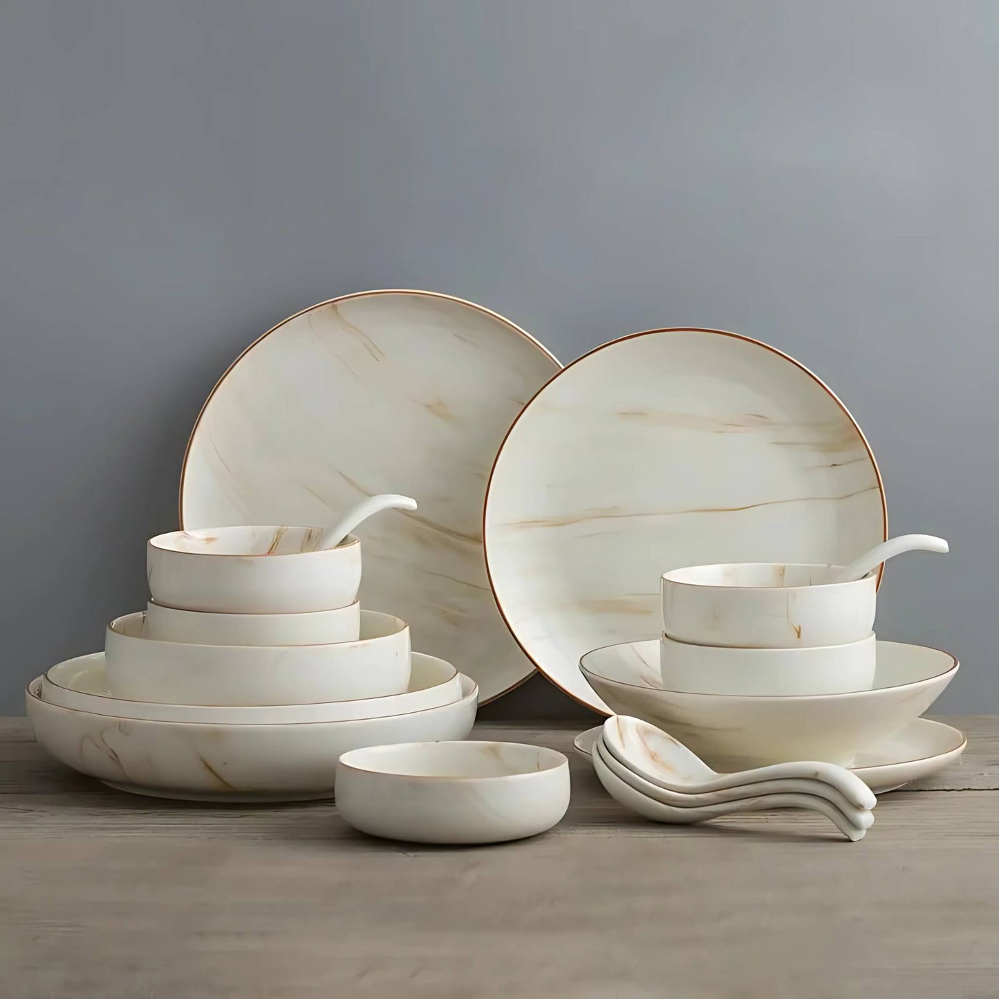 Marbled Ceramic Kitchenware Cream Bowls And Dishes