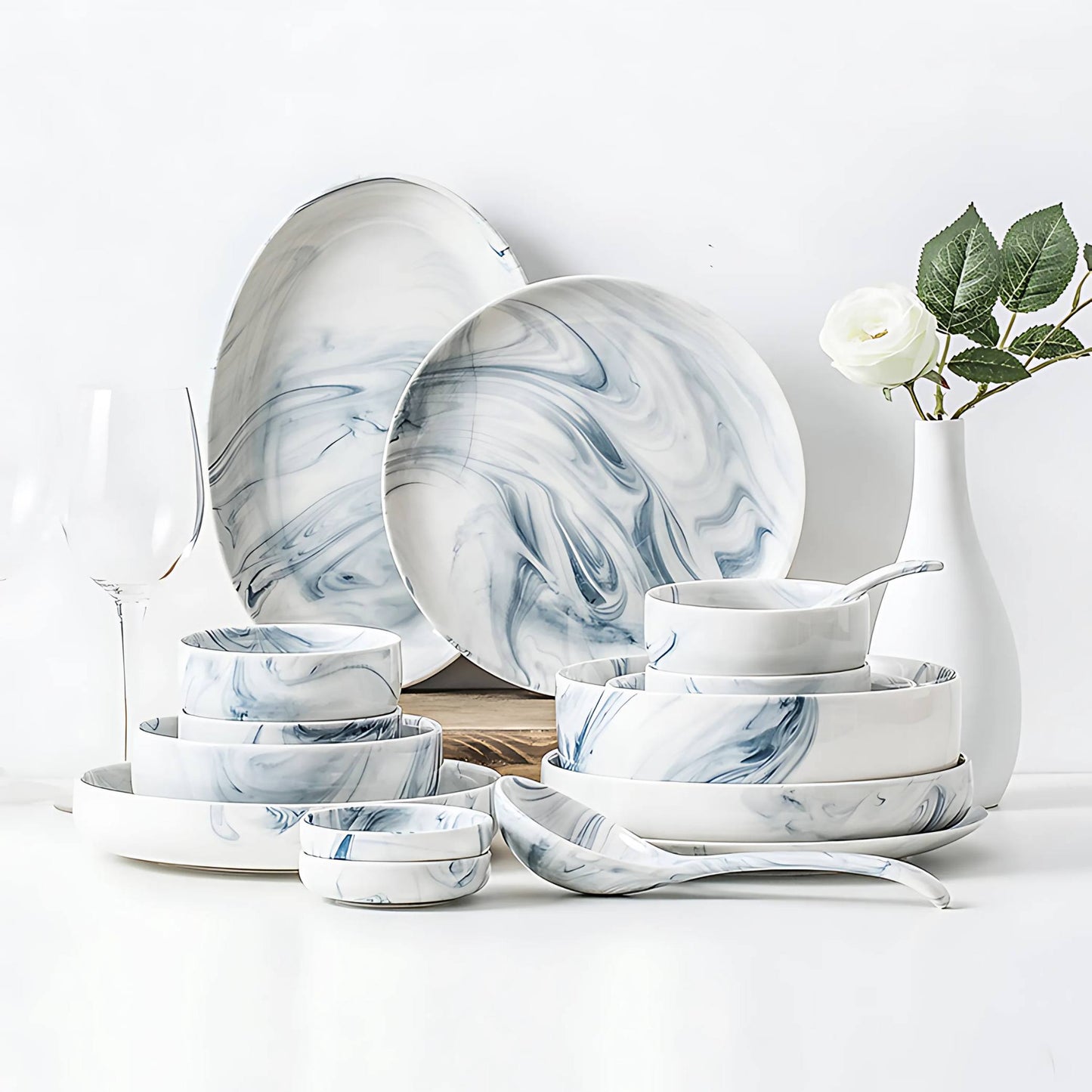 Nordic Blue Marble Print Porcelain Tableware Dishes