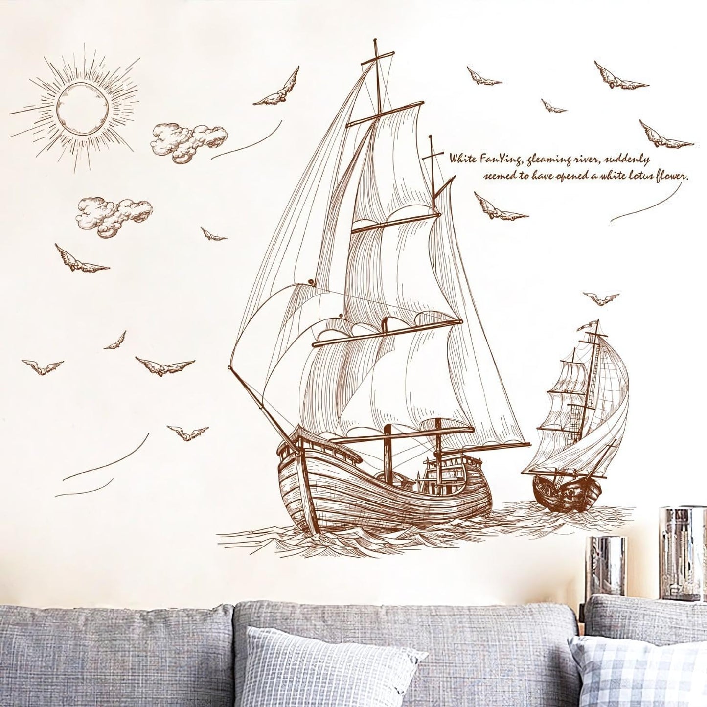 Large Sailboat Scene Decorative Wall Sticker Decal