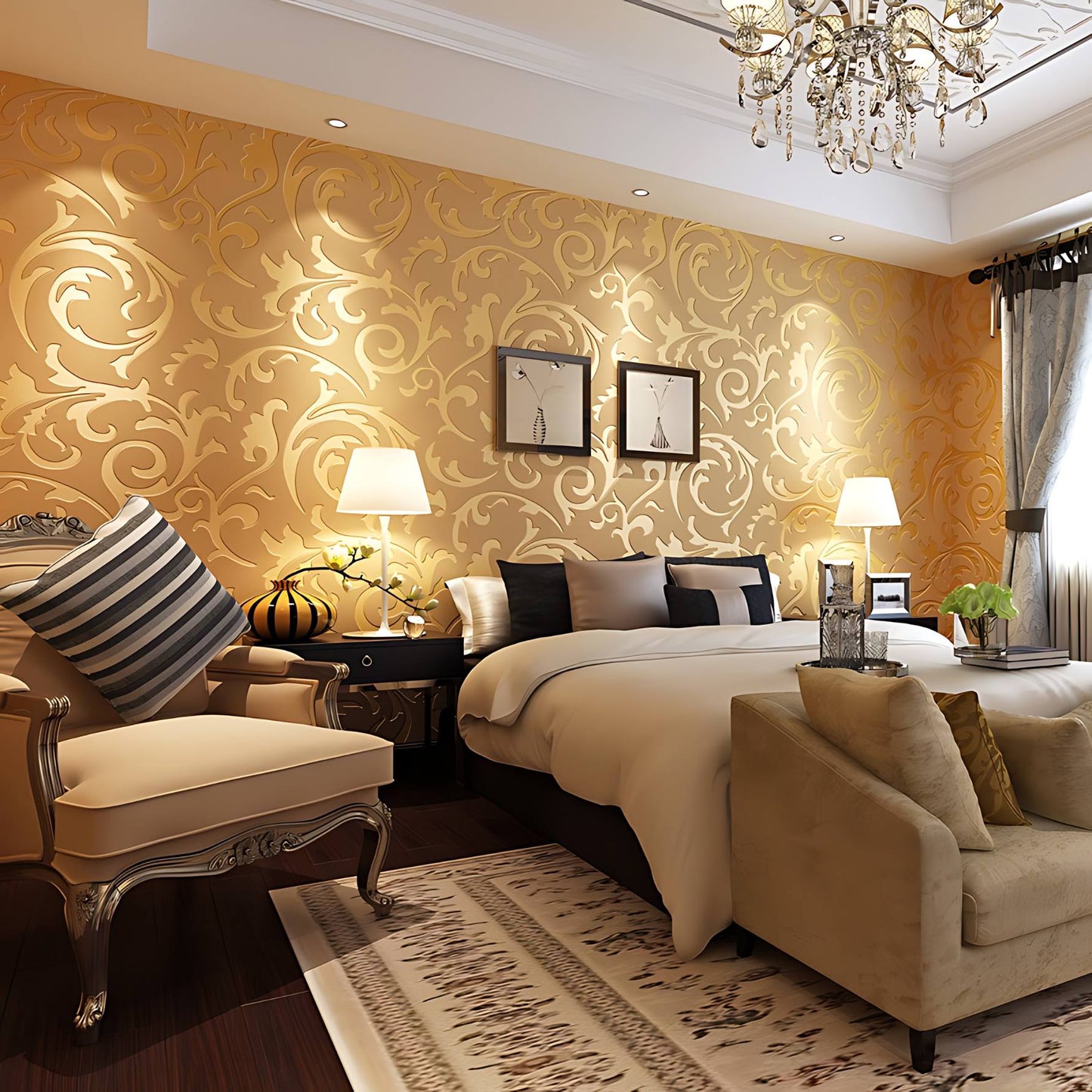 Simple European Luxury Style Embossed Wallpaper