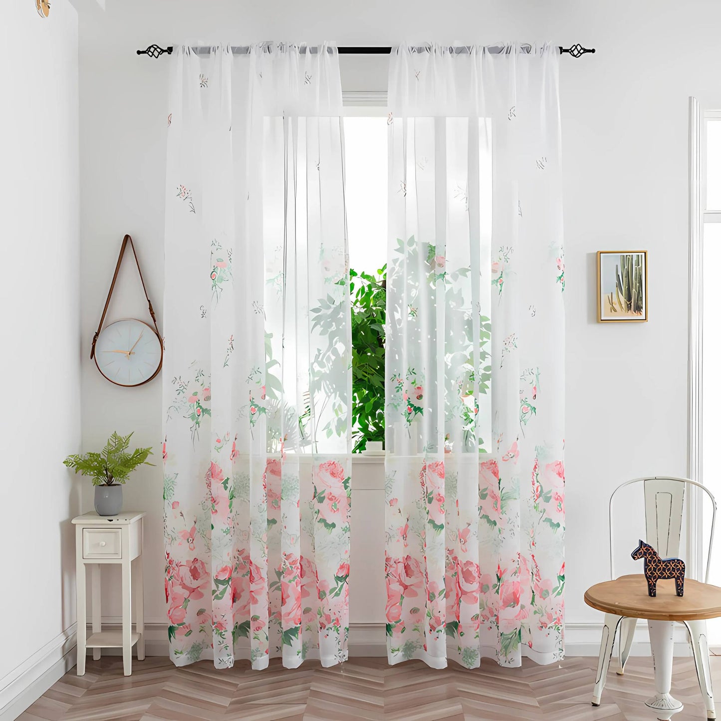 Mesh Flower Print Curtains