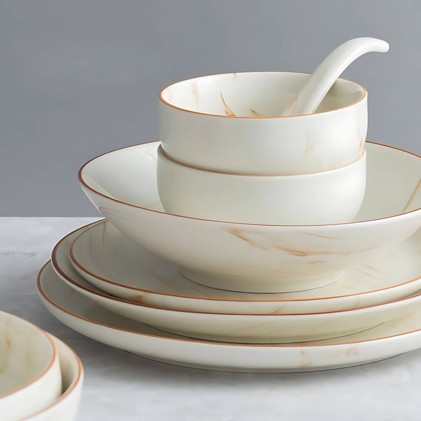 Marbled Ceramic Kitchenware Cream Bowls And Dishes