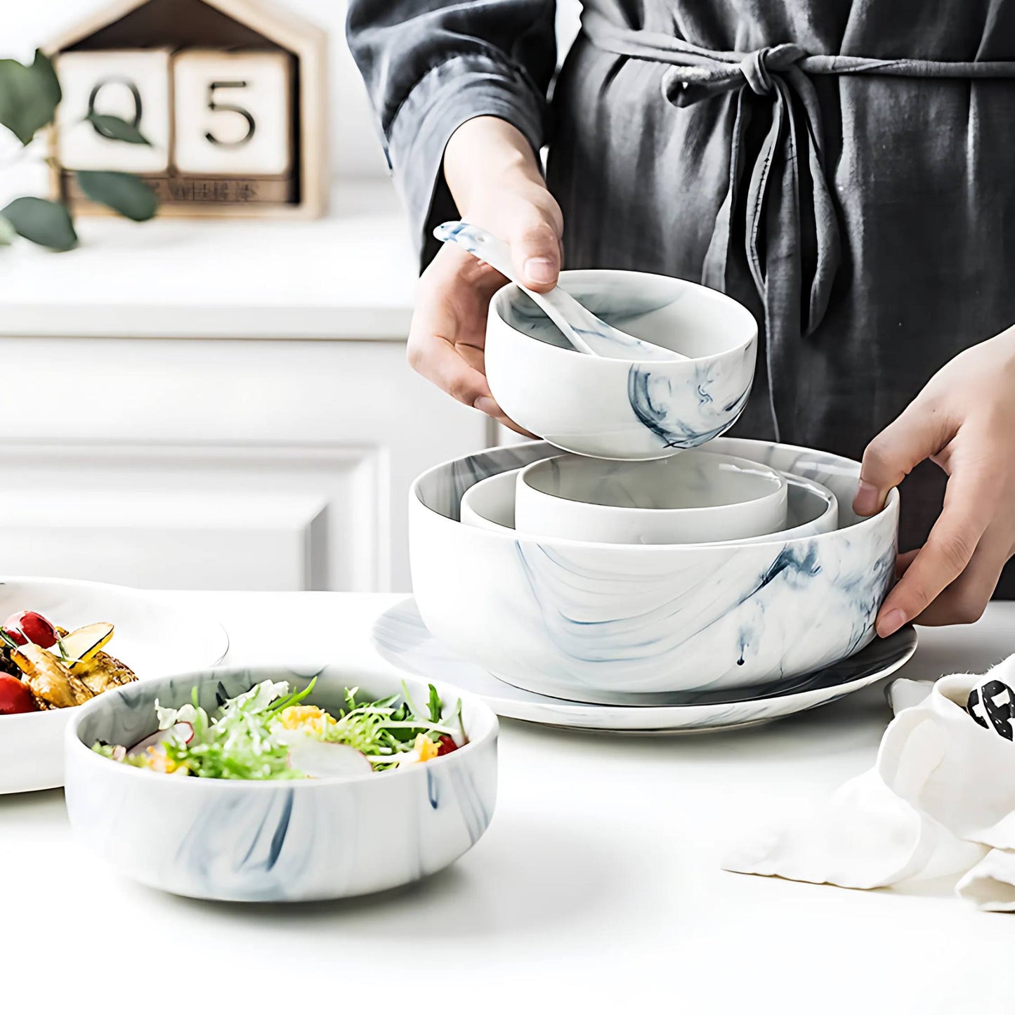 Nordic Blue Marble Print Porcelain Tableware Dishes