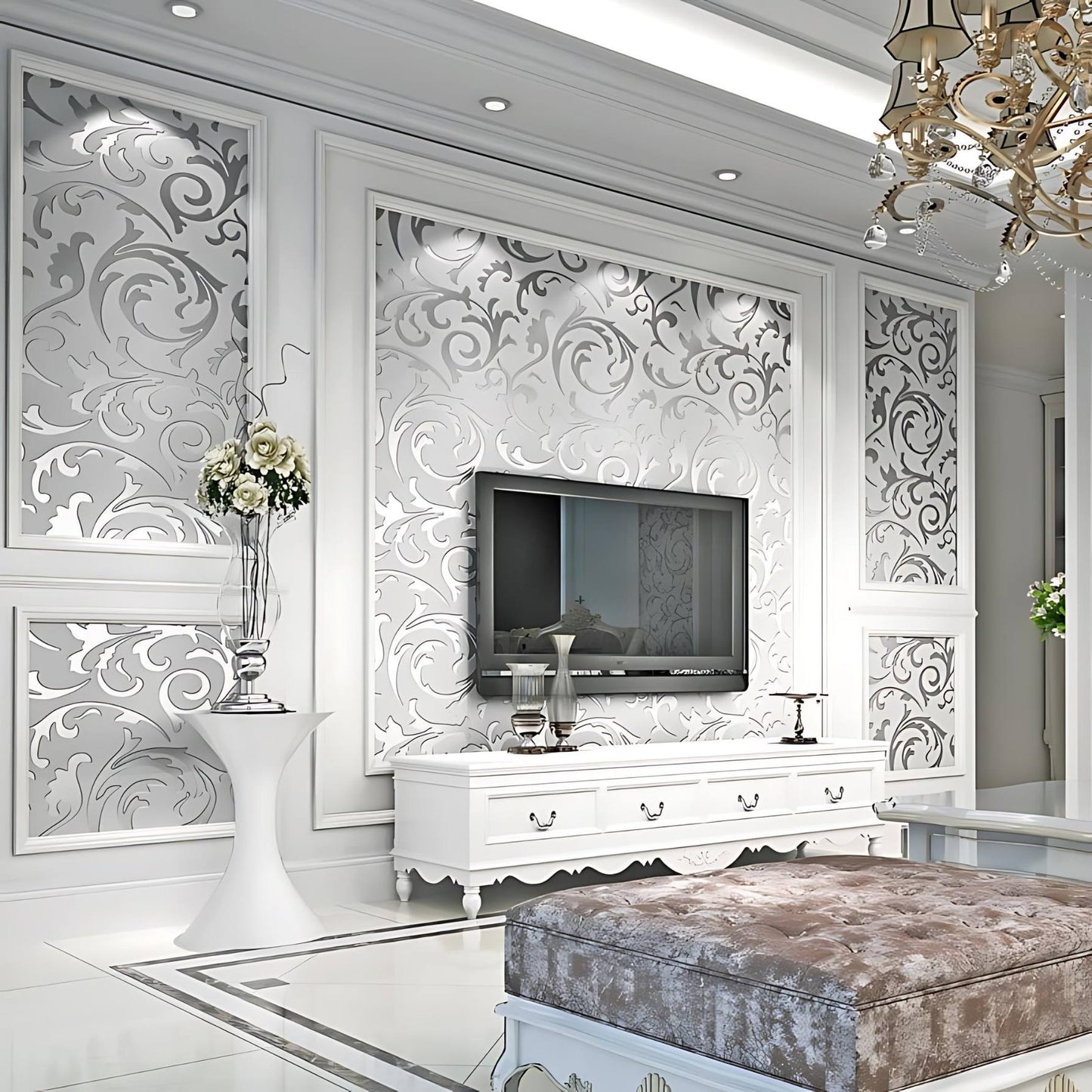 Simple European Luxury Style Embossed Wallpaper