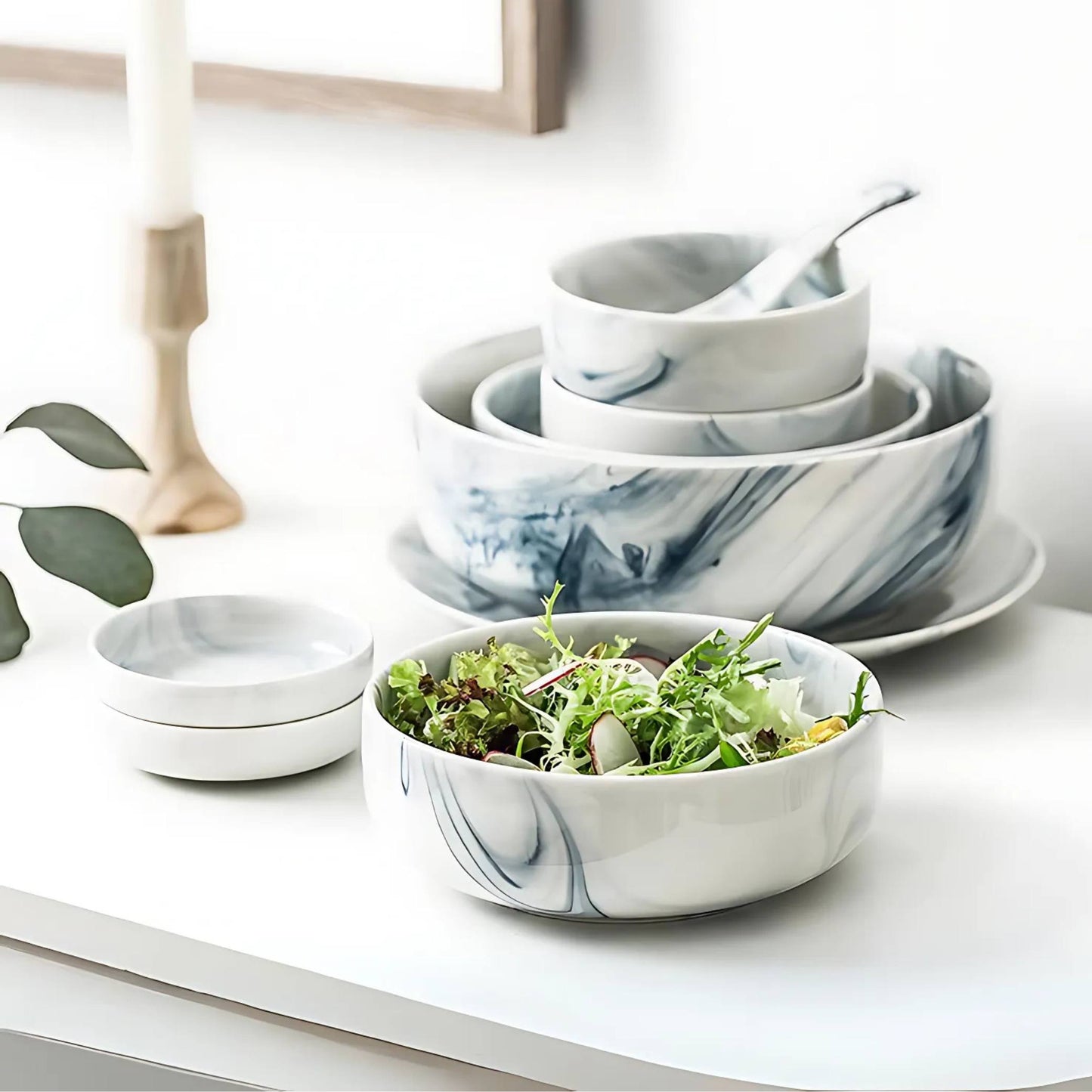 Nordic Blue Marble Print Porcelain Tableware Dishes