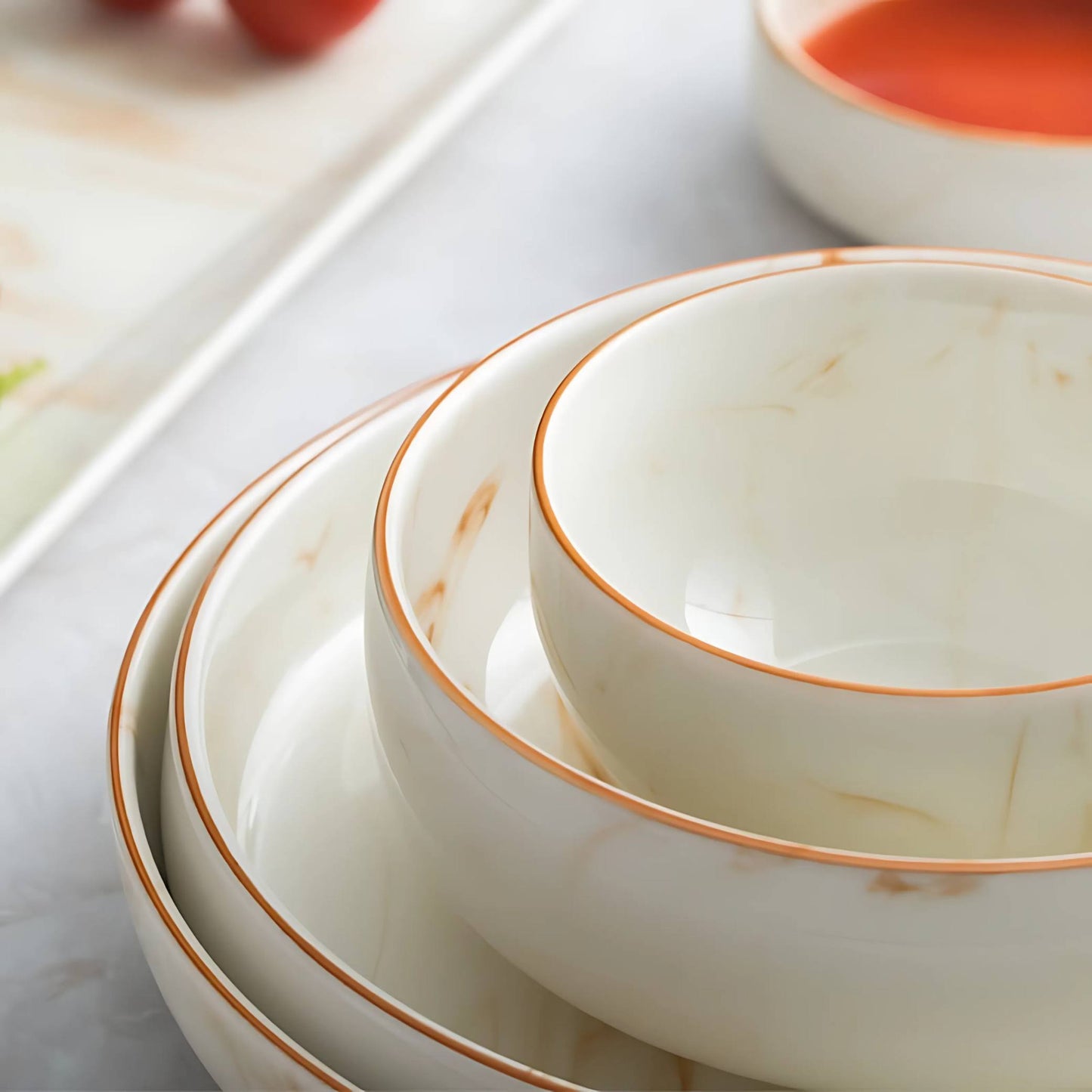 Marbled Ceramic Kitchenware Cream Bowls And Dishes