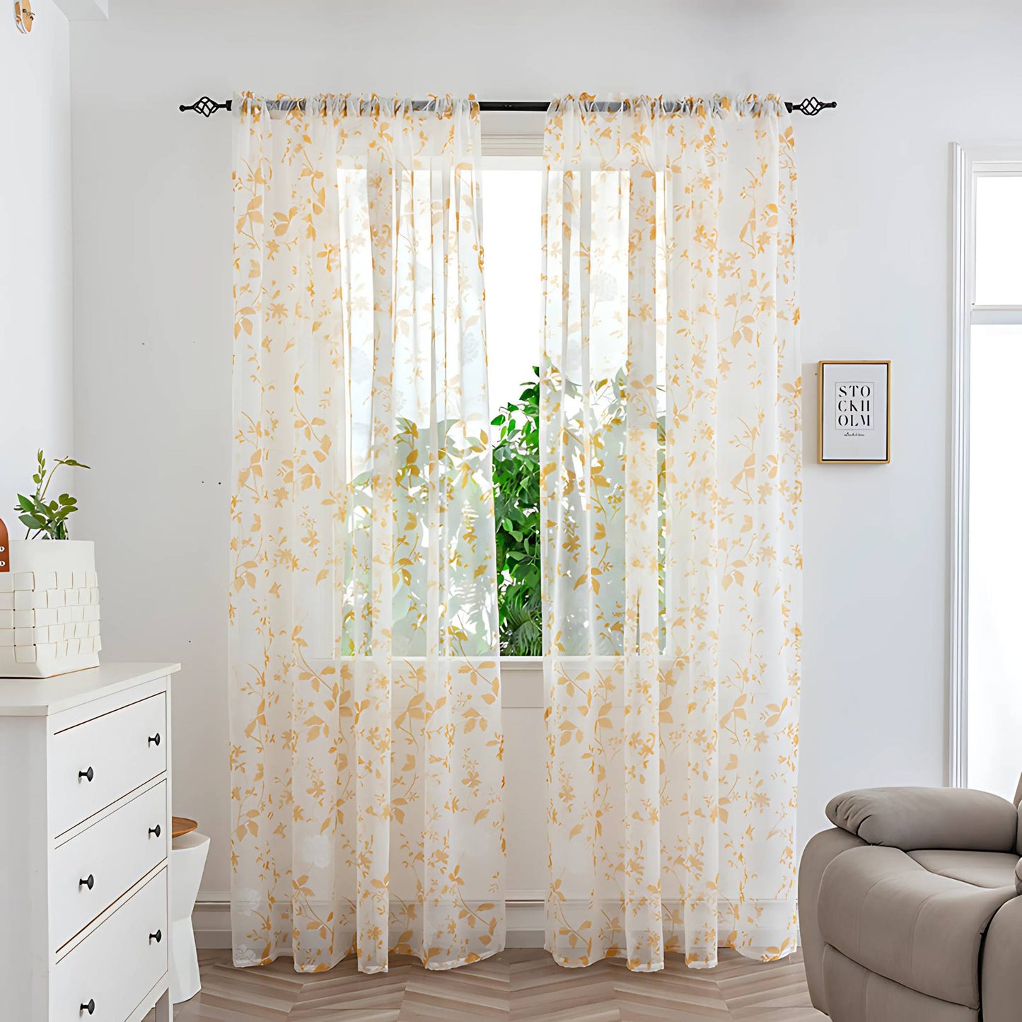 Mesh Flower Print Curtains