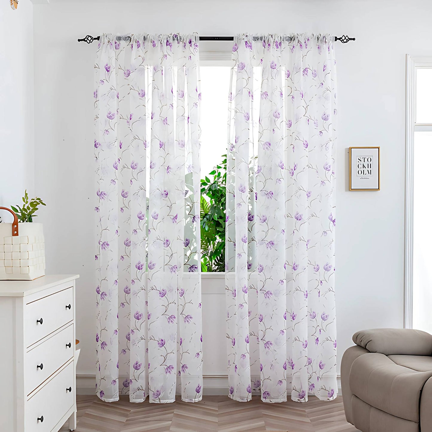 Mesh Flower Print Curtains