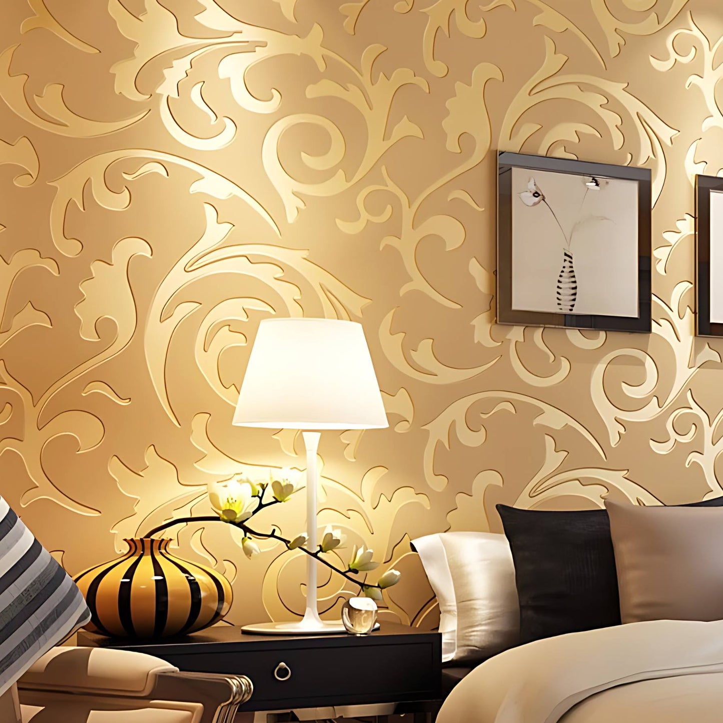 Simple European Luxury Style Embossed Wallpaper