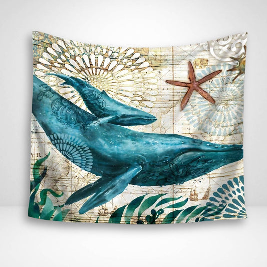 Blue Whale Beach Theme Tapestry