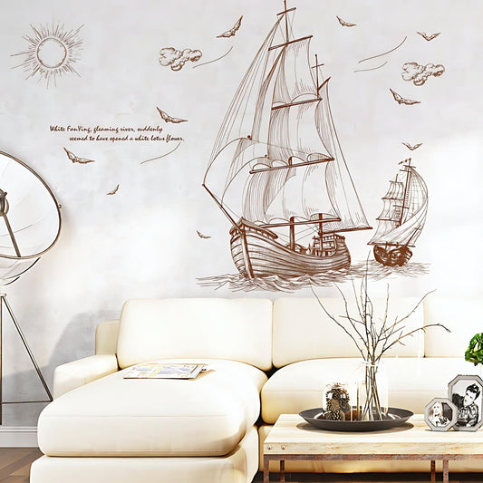 Large Sailboat Scene Decorative Wall Sticker Decal