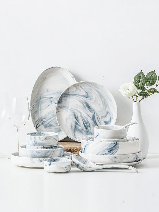 Nordic Blue Marble Print Porcelain Tableware Dishes